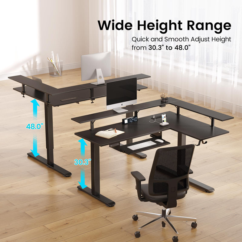 Latitude Run® L Shaped Standing Desk with LED Light, Dual